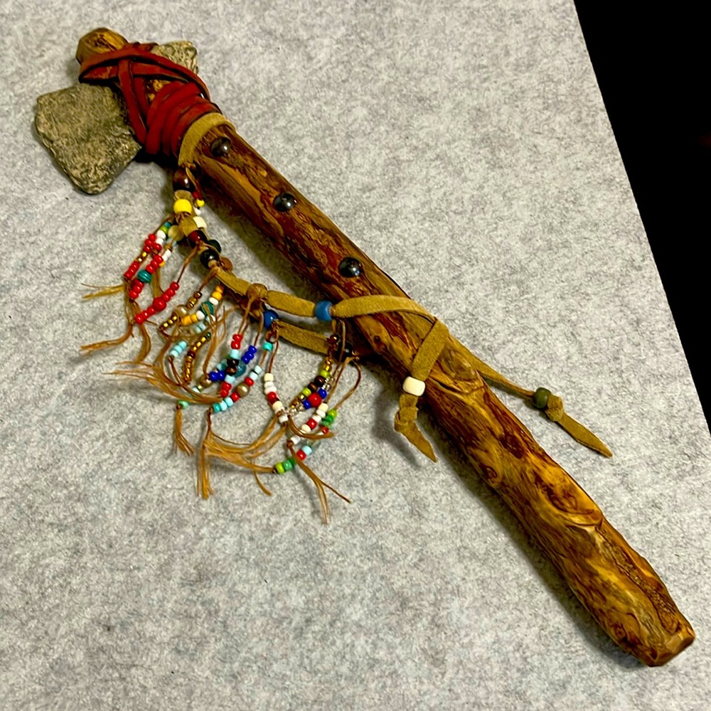 Vintage Native American Stone Head War Club Tomahawk